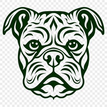 A close-up illustration of a Bulldog's head, suitable for vector graphics and cutting machine designs.