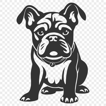 A full-body illustration of a bulldog sitting upright, suitable for vector design.