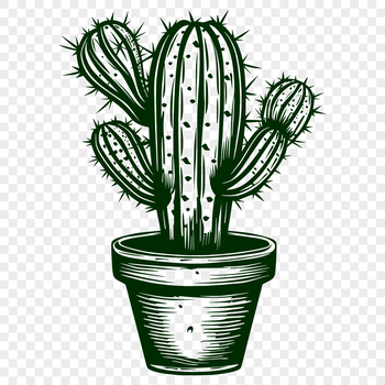 A single stem cactus plant with sharp spines, set against a neutral background.
