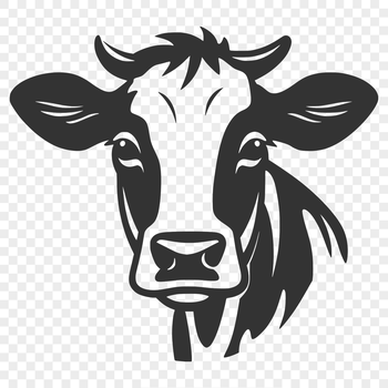 A digital illustration of a cow's head, suitable for vector design.