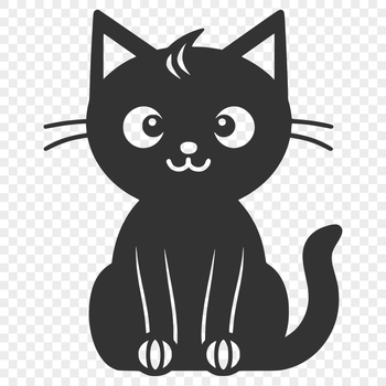 A sitting cat depicted in simple lines and shapes.
