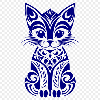 A cute, full-body illustration of a sitting kitten with ornate details.