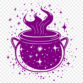 A detailed illustration of a witch's cauldron with magical potions and ingredients, evoking the mysticism of witchcraft.