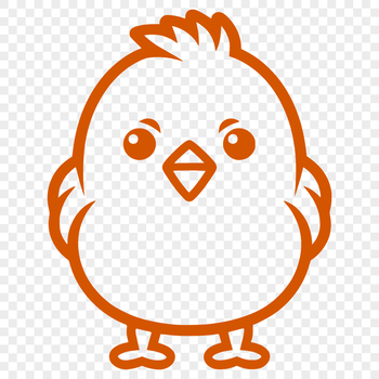 Simple line drawing of a full-body farm animal, featuring a cute chick.