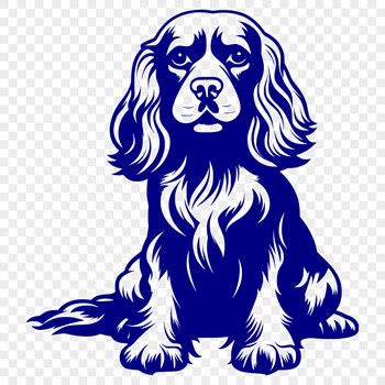 A portrait illustration of a seated Cocker Spaniel dog with its full body visible.