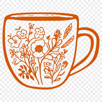 A simple design of a cup with a floral pattern on the side.