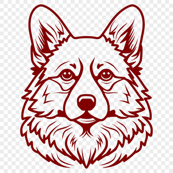 An illustration of a cute corgi dog's head with vector design elements.