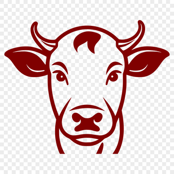 A simple line drawing of a cow's head, suitable for vector art and graphic design.