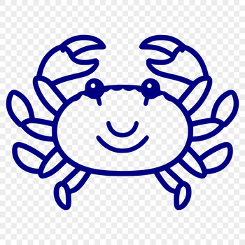 A simple line drawing of a full-body crab with detailed features.