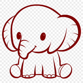 A stylized illustration of an African elephant in black and white vector format.