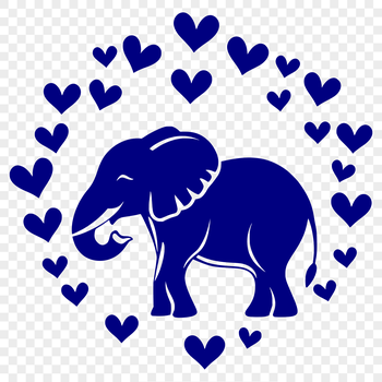 An elephant design with hearts integrated into the illustration.