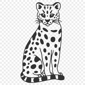 Close-up illustration of a sitting ocelot, a medium-sized wild cat with distinctive markings.