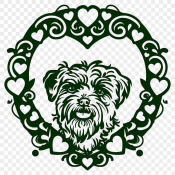 A sweet-faced Havanese dog with heart-shaped accents on its fur.