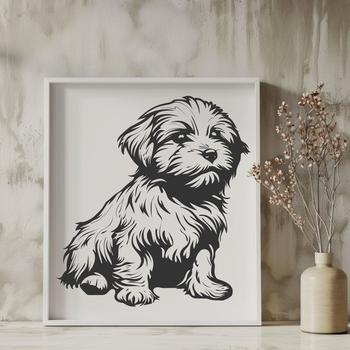 A high-quality digital illustration of a sitting Havanese dog in full body view.