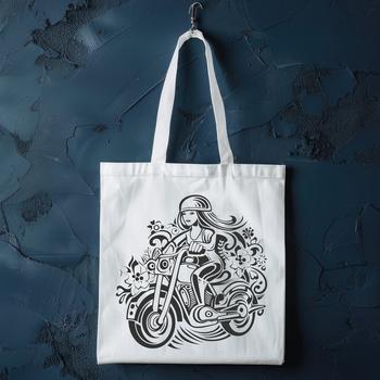 A detailed illustration of a motorcycle with ornate floral patterns on the body.