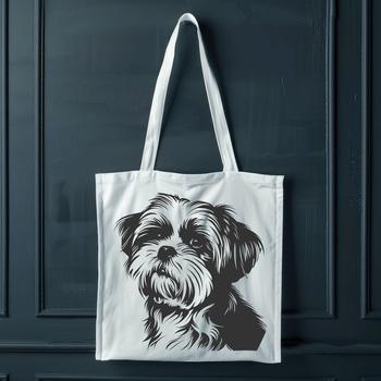 Close-up illustration of a Shih Tzu's head with facial details.