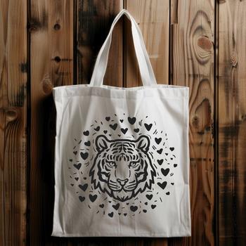 A cartoon tiger's head made up of interlocking love hearts, suitable for use in vector graphics design.