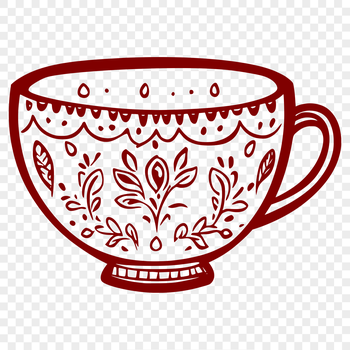 An illustration of a cup with floral patterns.