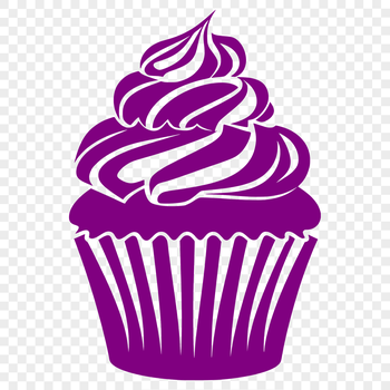 A digital illustration of a sweet treat, featuring a decorated cupcake with frosting and sprinkles.