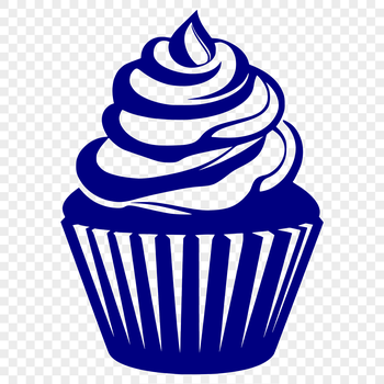 Illustrated cupcake design featuring layered frosting and sprinkles on top.