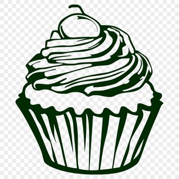 Illustrated vector cupcake design suitable for various digital formats including SVG, PNG, PDF, and DXF.