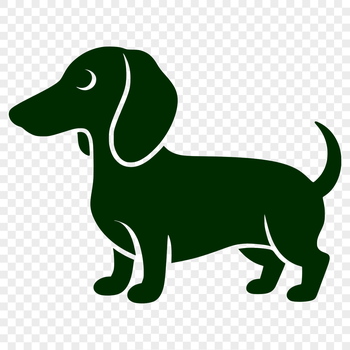A simple line drawing of a standing dachshund dog from full body view.