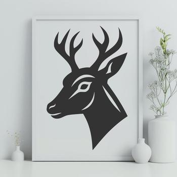 A high-quality illustration of a deer's head with detailed features.