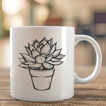 An ornamental succulent graphic featuring intricate details of its foliage and flowers.