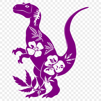 A detailed prehistoric dino illustration with ornate floral patterns on its body.