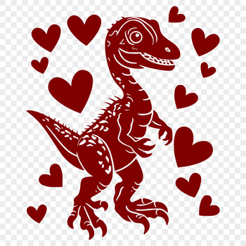 A colorful illustration of a prehistoric dinosaur with love hearts on its body.