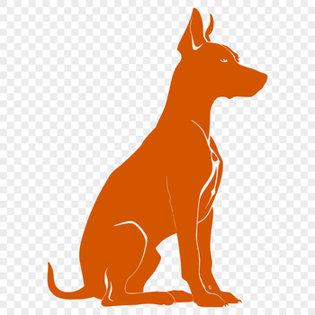 A high-quality digital illustration of a sitting Doberman Pinscher in full body form.