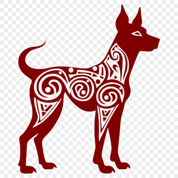 A standing Doberman Pinscher in full body view.