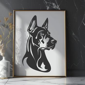 A vector illustration of a Doberman Pinscher's head, suitable for commercial or personal use in digital designs.