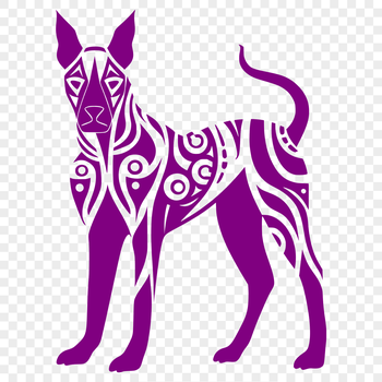 Illustrative rendering of a standing Doberman Pinscher dog with ornate details.