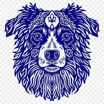 Illustration of a Australian Shepherd dog's head with intricate details.
