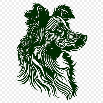 A high-quality vector illustration of a dog breed with a distinctive head shape, featuring an Australian Shepherd.