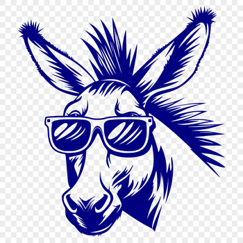 A digital illustration of a donkey's head wearing sunglasses.
