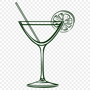 A detailed illustration of a cocktail served in a glass with ice and garnish.