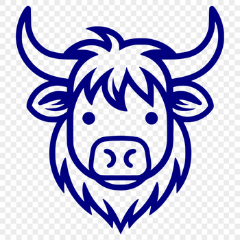 Simple line drawing of a cow's head, a farm animal commonly found on farms and in rural areas.