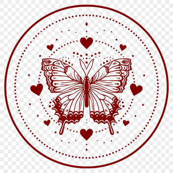 A colorful butterfly with love hearts on its wings, designed as a vector graphic.