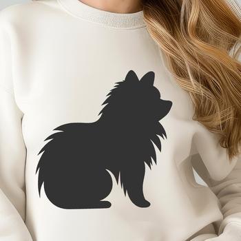 A full-body illustration of a Pomeranian breed dog in a sitting position.