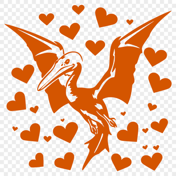 A prehistoric pteranodon depicted in full body with love hearts integrated into the design.
