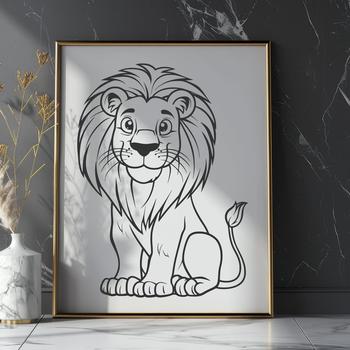 A large African lion sitting in a relaxed posture, depicted as a vector graphic.