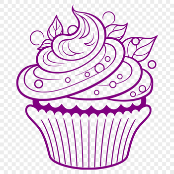 A colorful illustration of a single-serving cupcake with frosting and decorations.