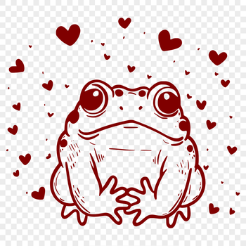 An illustration of a full-body toad with love hearts, suitable for digital design and cutting machine projects.