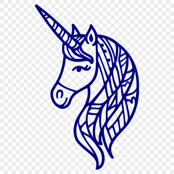 A detailed illustration of a unicorn's head with ornate features.