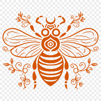 Illustrated bee with intricate details, suitable for gardening and craft projects.