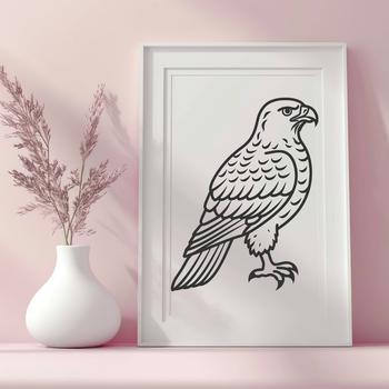 A large bird of prey perched on a tree branch, depicted in simple yet detailed vector art.