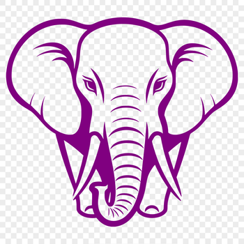 An illustration of a standing elephant in a safari animal style with bold lines and minimal details.