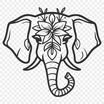 A detailed illustration of a majestic elephant's head with intricate details.